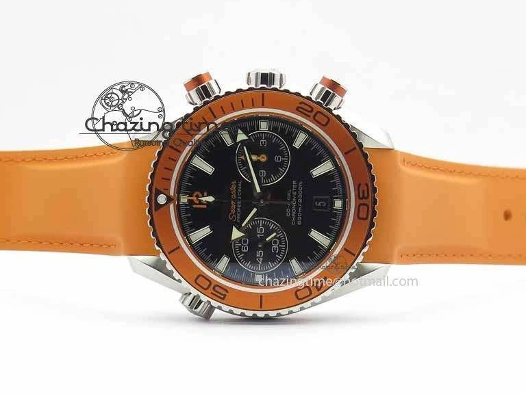 0408 Planet Ocean Master Chrono 45mm SS OM 1:1 Best Edition Black Dial On Orange Rubber Strap A Attractive 8170